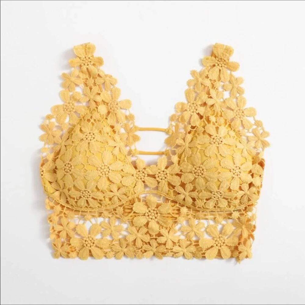 💕NWT Yellow Guipure Embroidered Longline Bralette Top💕 - Picture 4 of 5